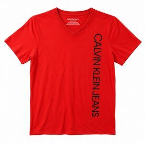 Calvin Klein Jeans Boys Red Logo T-Shirt Size L/G 14/16 Short Sleeve Crew Neck